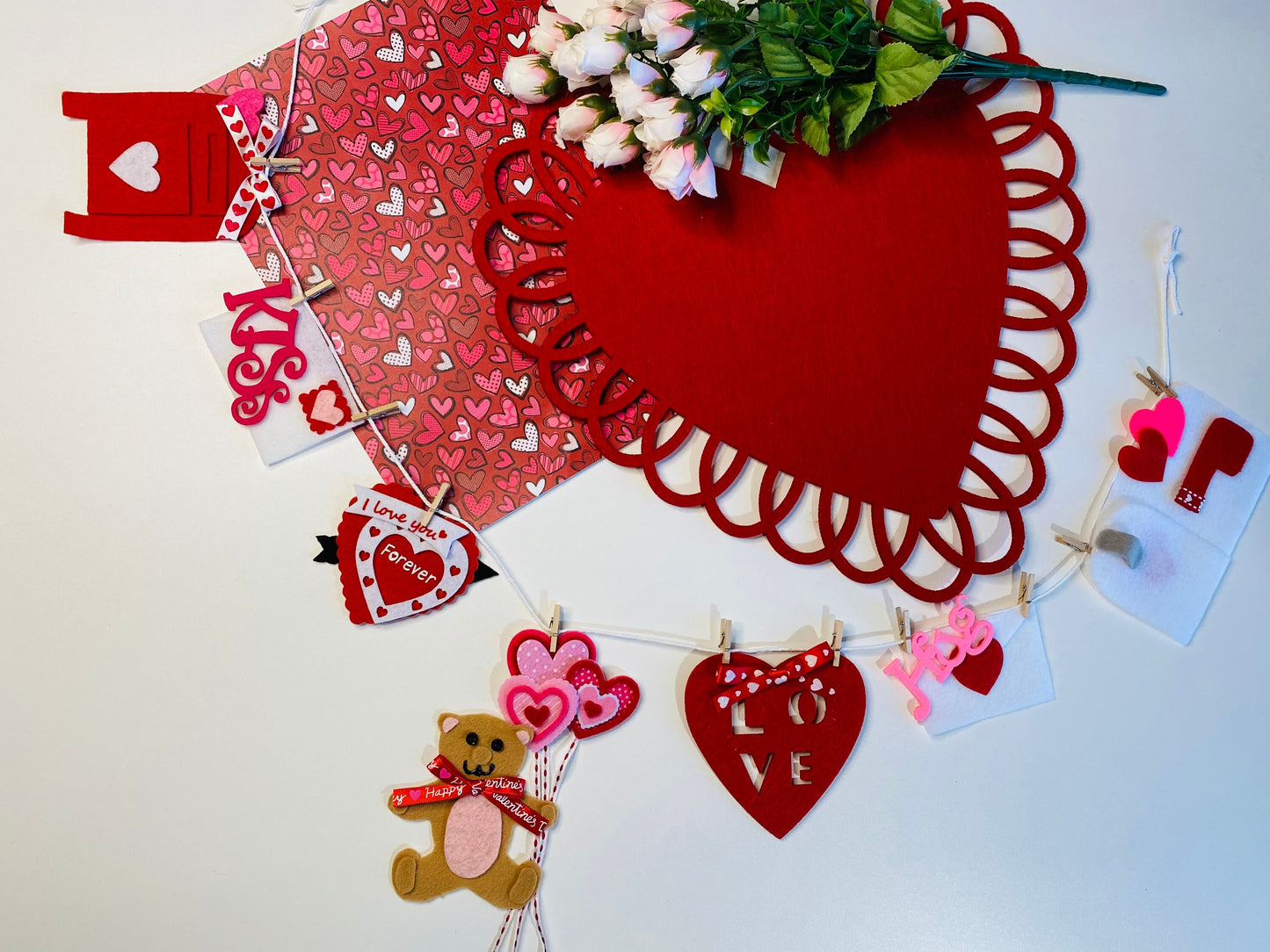 Happy Valentine’s Day Miniature Felt Banner Garland Bunting Wall Hanging Decoration