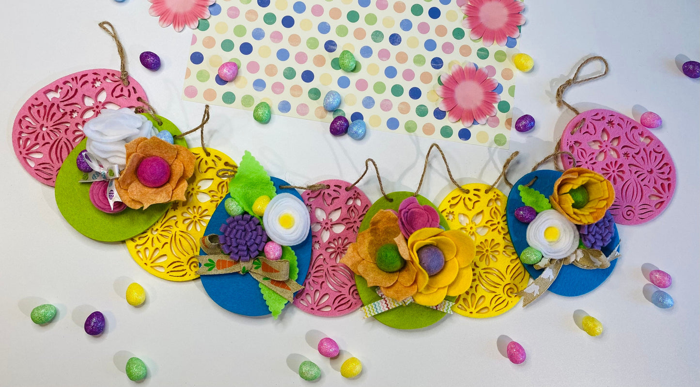 Easter Egg Felt Flower Banner Garland Bunting Wall Hanging Decoration