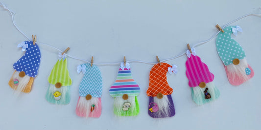 Easter Spring Gnome Felt Miniature Banner Garland Bunting Wall Hanging Decoration