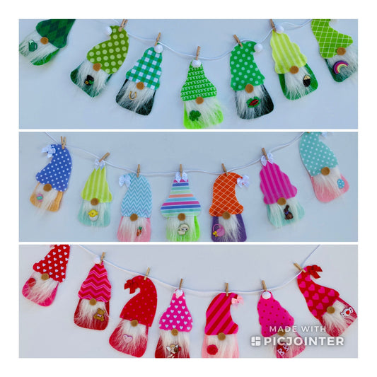 Set of 3 Gnome Miniature Holiday Felt Banner Garland Bunting Wall Hanging Decorations