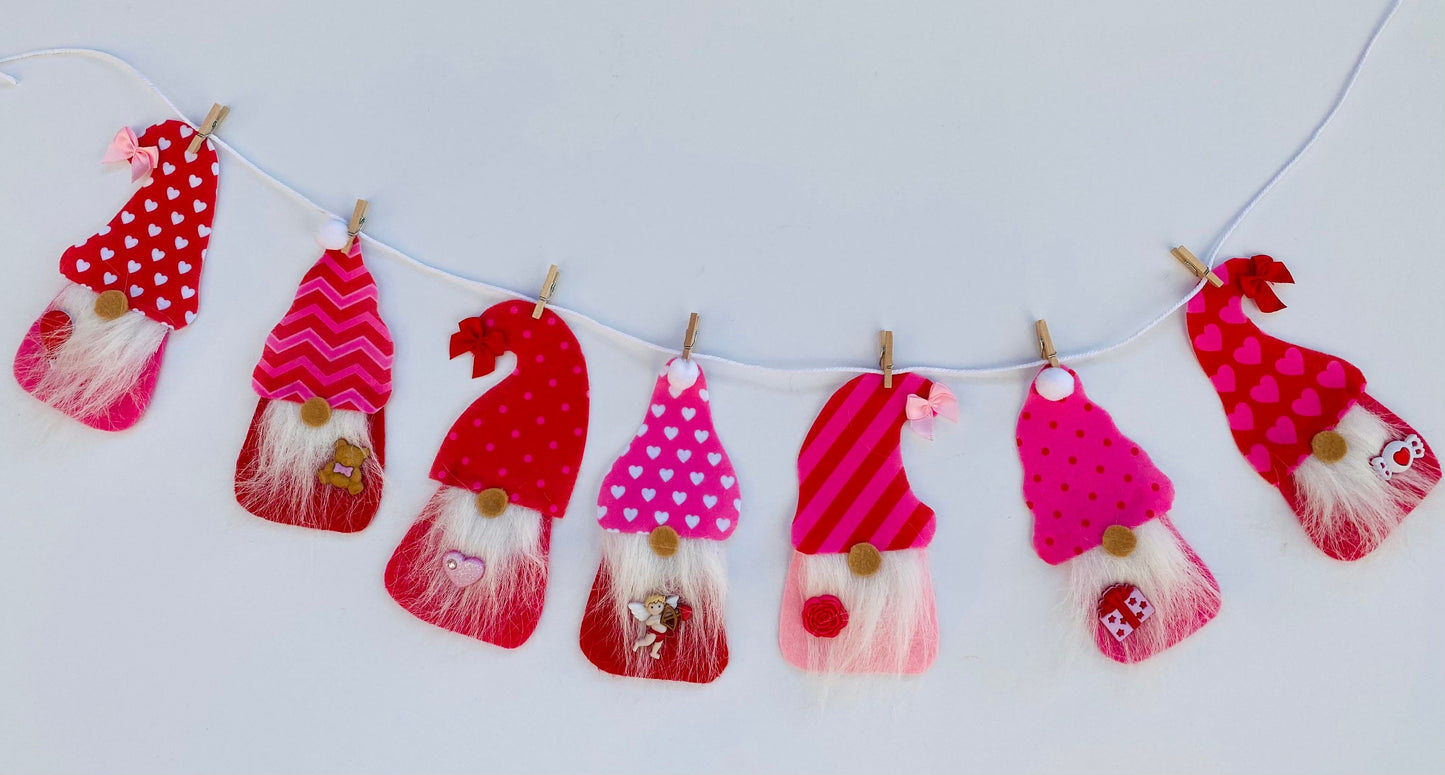 Set of 3 Gnome Miniature Holiday Felt Banner Garland Bunting Wall Hanging Decorations