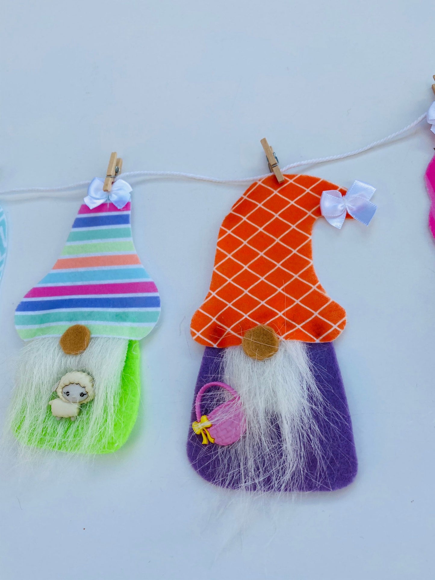 Set of 3 Gnome Miniature Holiday Felt Banner Garland Bunting Wall Hanging Decorations