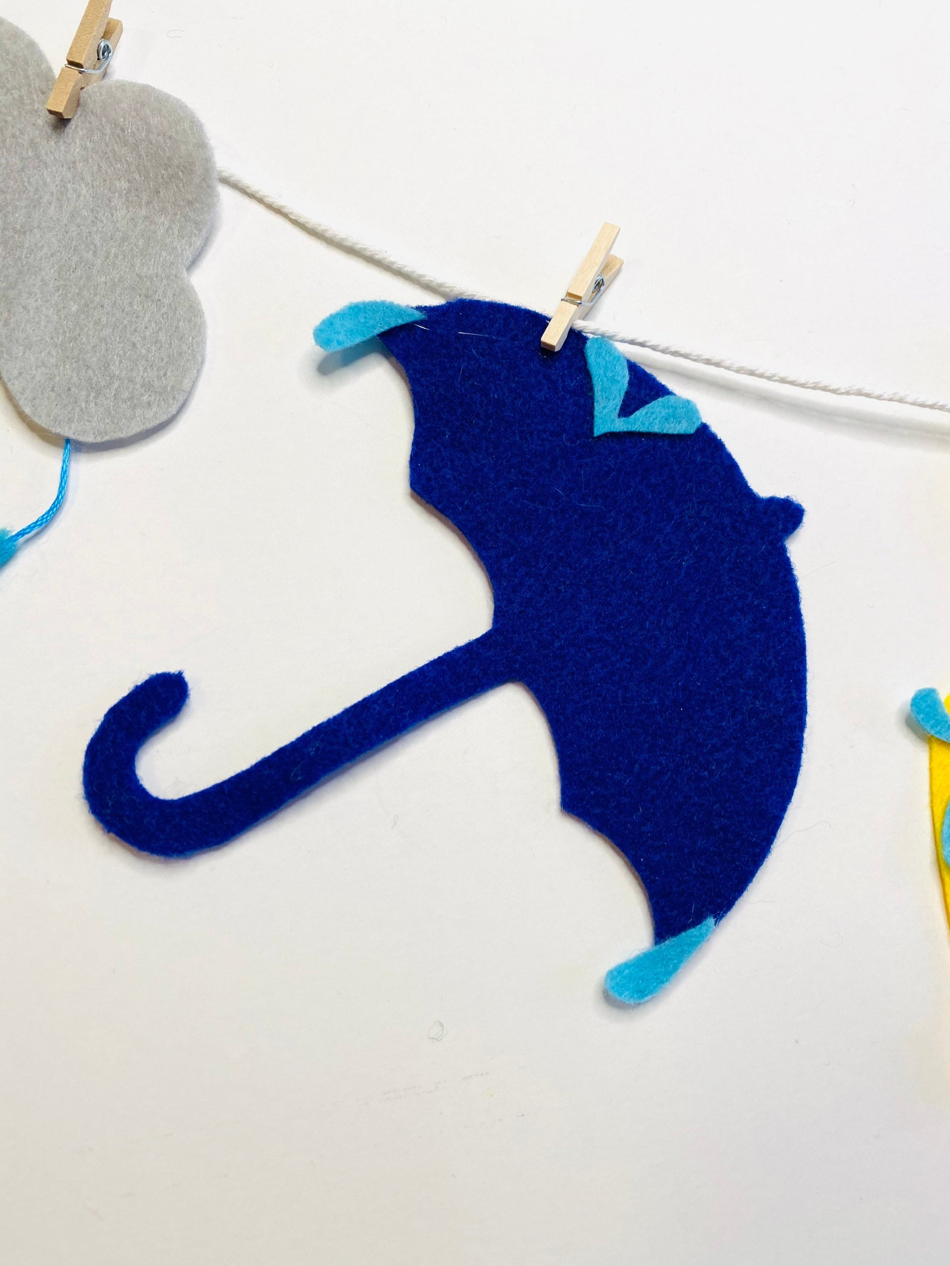 Miniature Felt Raincoat and Umbrella Clothesline April Showers Banner Garland Bunting Wall Hanging for Decoration