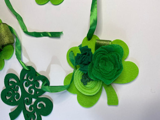 Shamrock Clover St. Patrick’s Day Banner with Felt Flowers and Ladybug Bunting Wall Hanging Decoration
