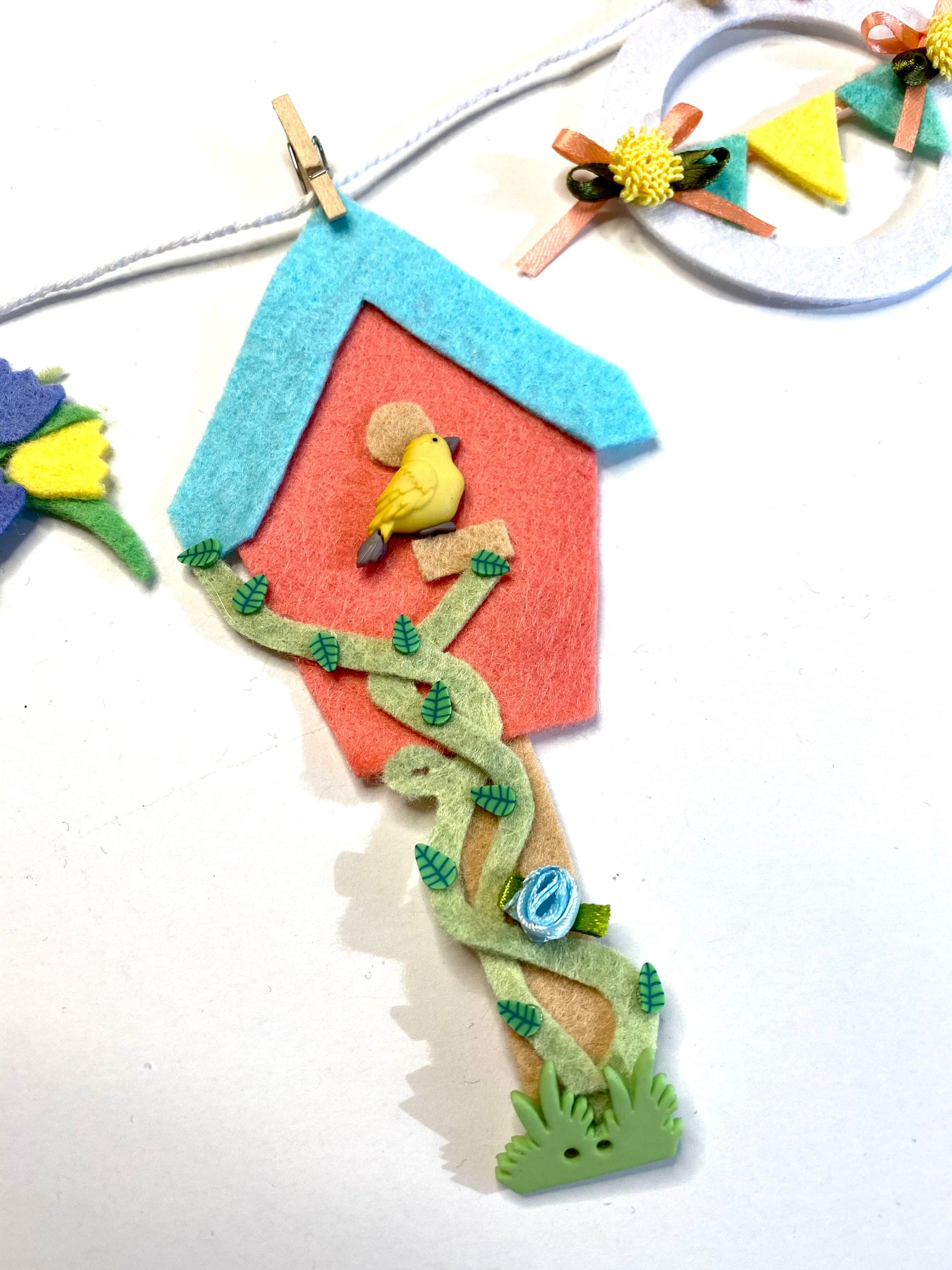 Spring Cottage Bicycle Banner Miniature Felt Bunting Garland Wall Hanging Decoration