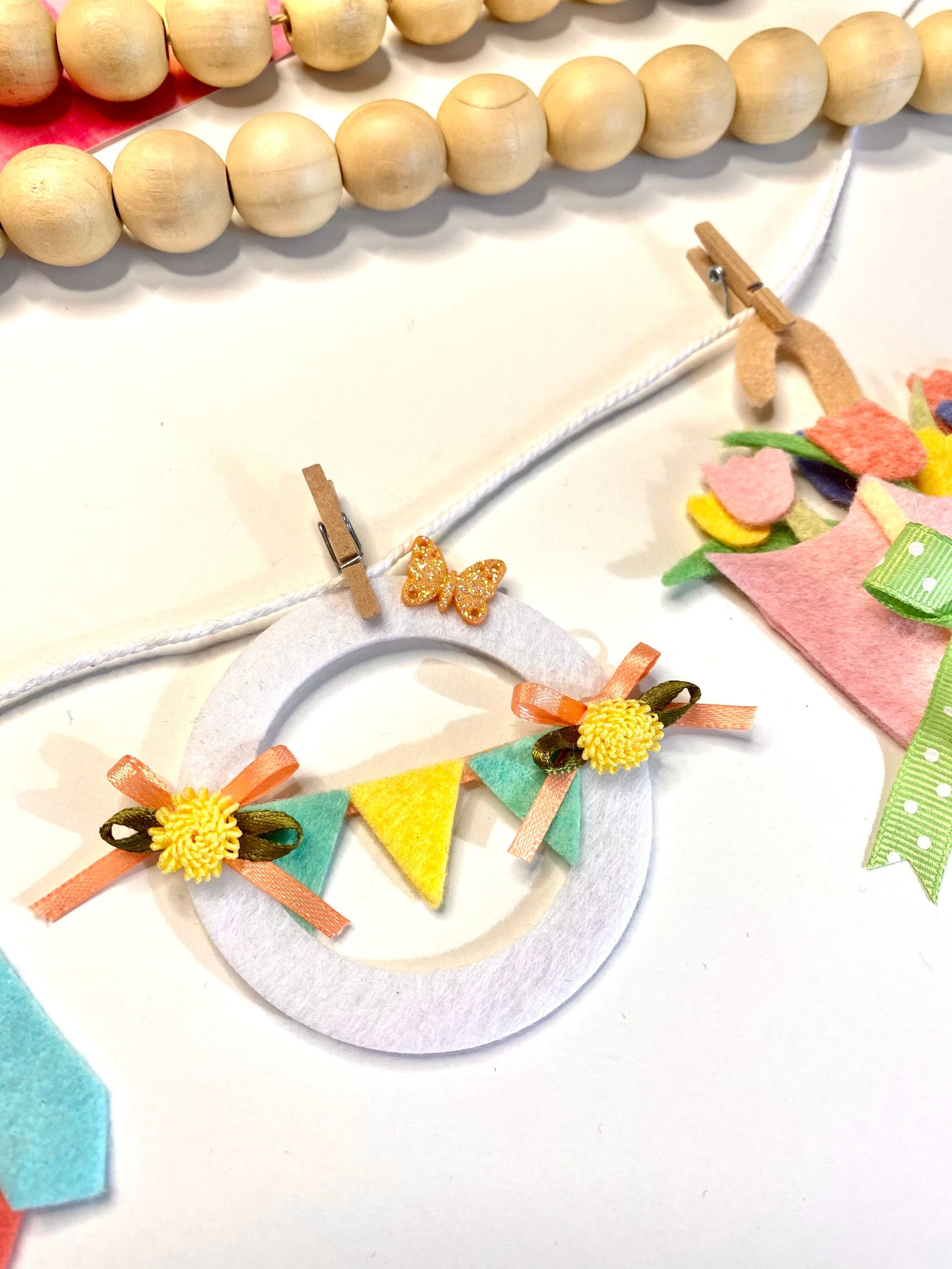 Spring Cottage Bicycle Banner Miniature Felt Bunting Garland Wall Hanging Decoration
