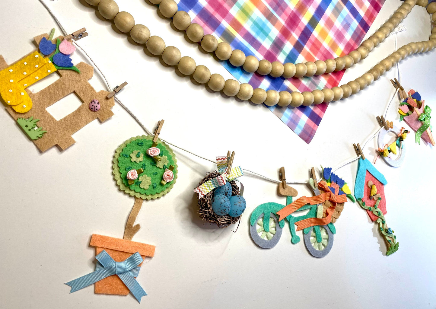 Spring Cottage Bicycle Banner Miniature Felt Bunting Garland Wall Hanging Decoration