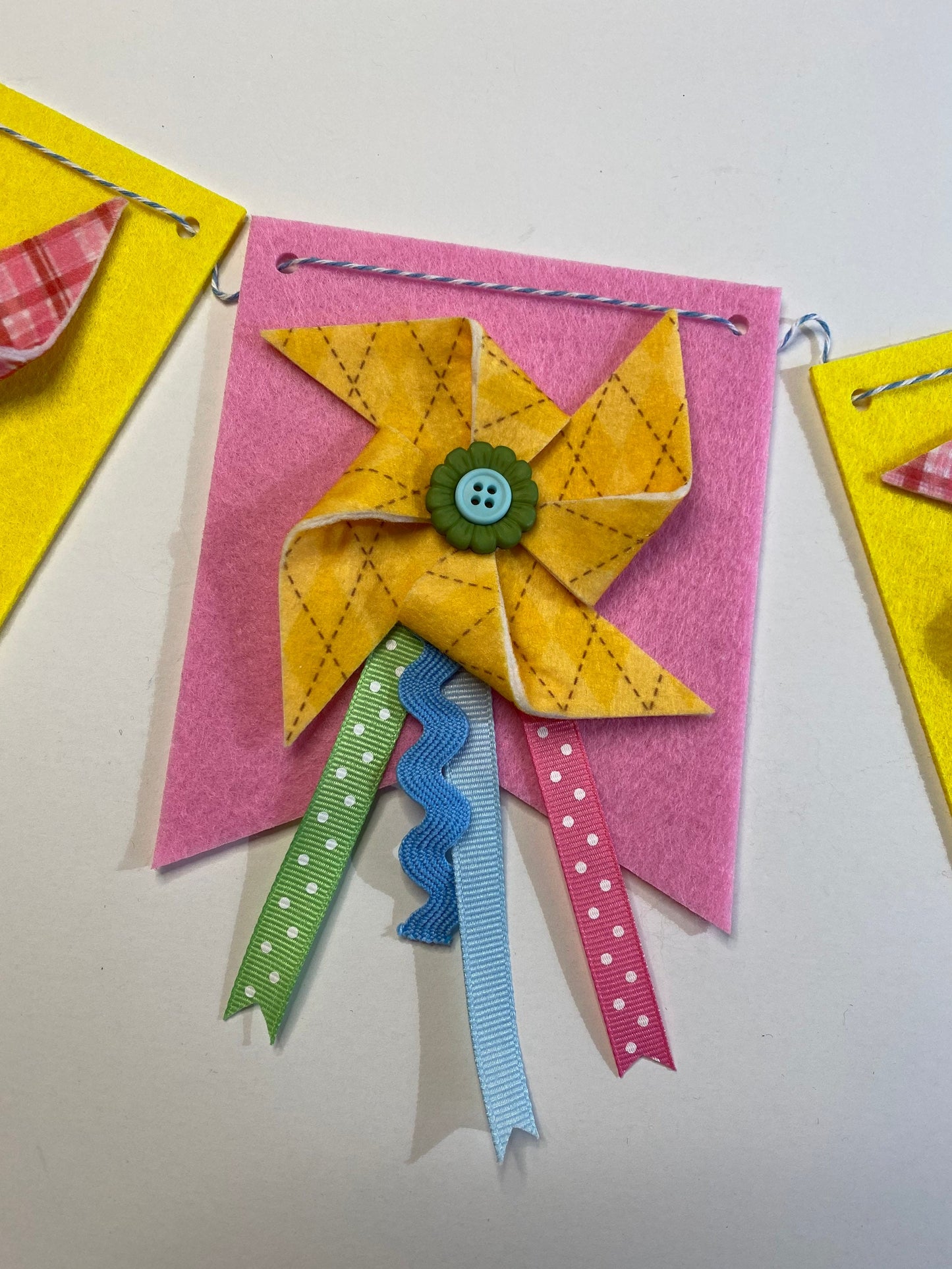 Windy Spring Kite and Pinwheel Felt Banner Garland Bunting Wall Hanging Decoration with Clouds