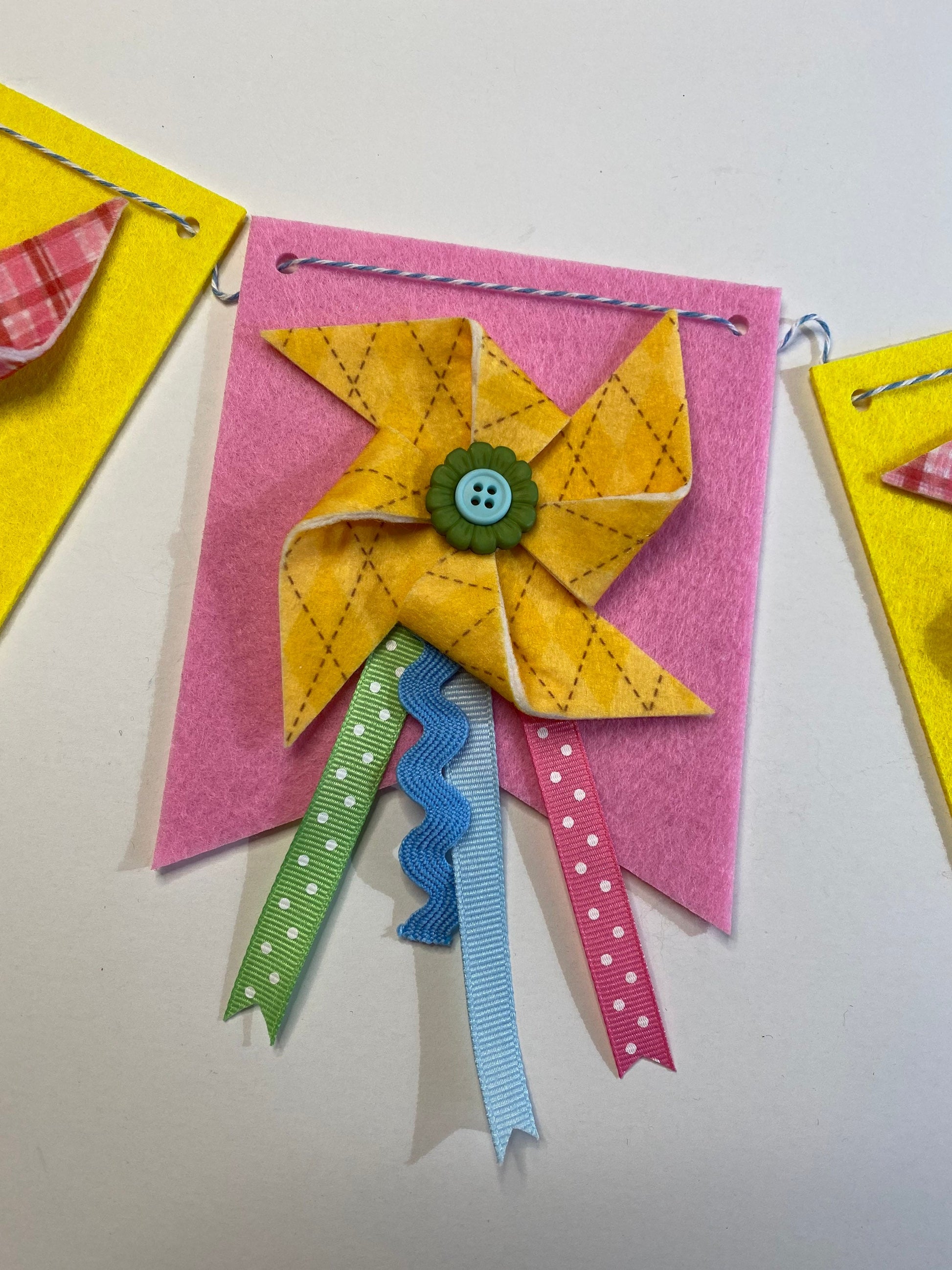 Windy Spring Kite and Pinwheel Felt Banner Garland Bunting Wall Hanging Decoration with Clouds
