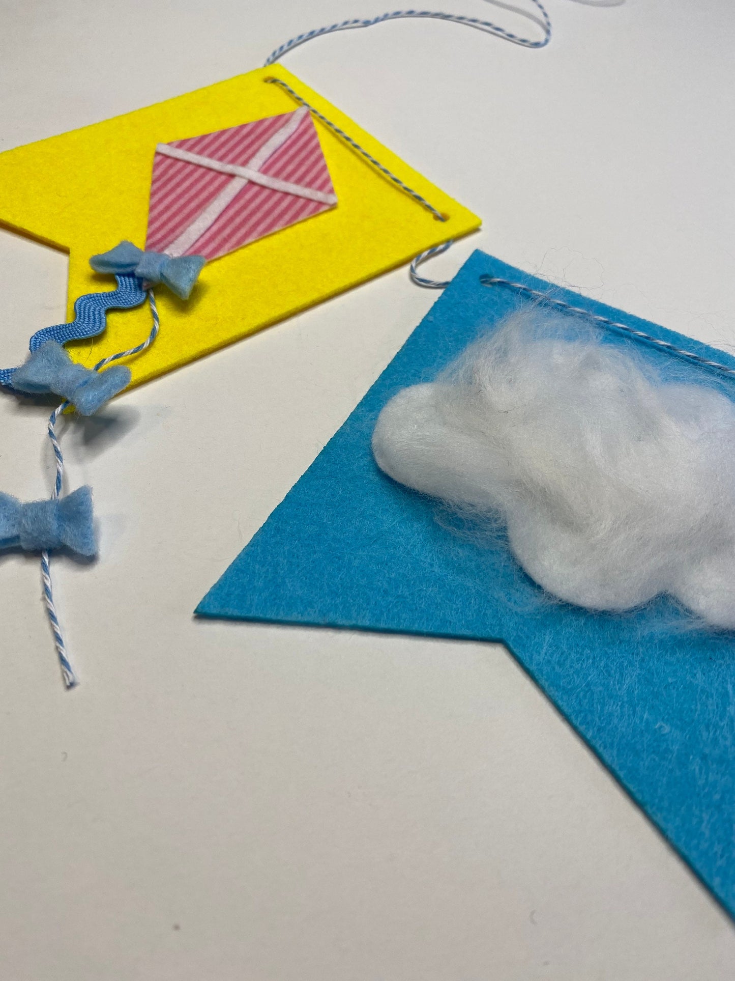 Windy Spring Kite and Pinwheel Felt Banner Garland Bunting Wall Hanging Decoration with Clouds