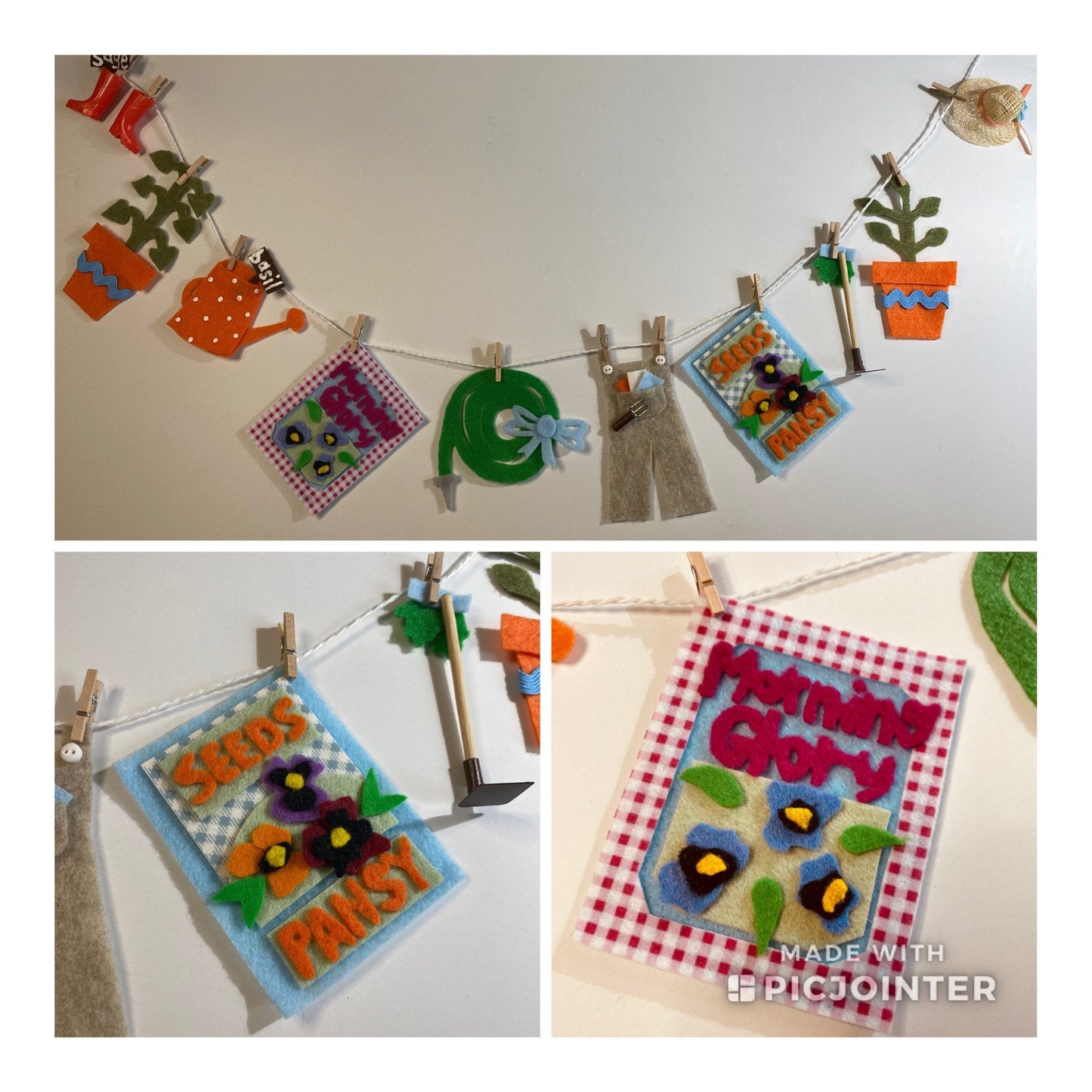 Gardening Miniature Felt Clothesline Banner Garland Bunting Decoration
