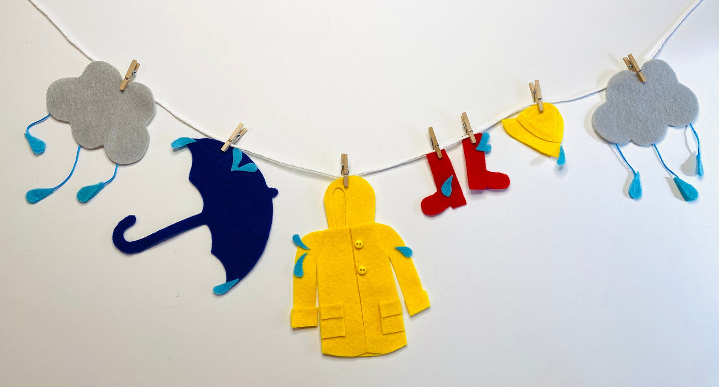 Miniature Felt Raincoat and Umbrella Clothesline April Showers Banner Garland Bunting Wall Hanging for Decoration