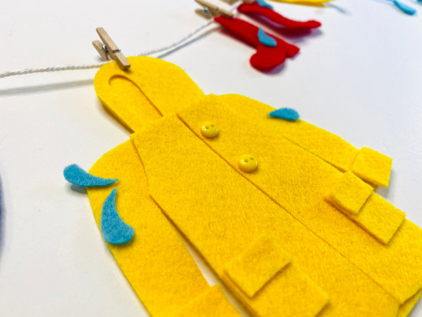 Miniature Felt Raincoat and Umbrella Clothesline April Showers Banner Garland Bunting Wall Hanging for Decoration