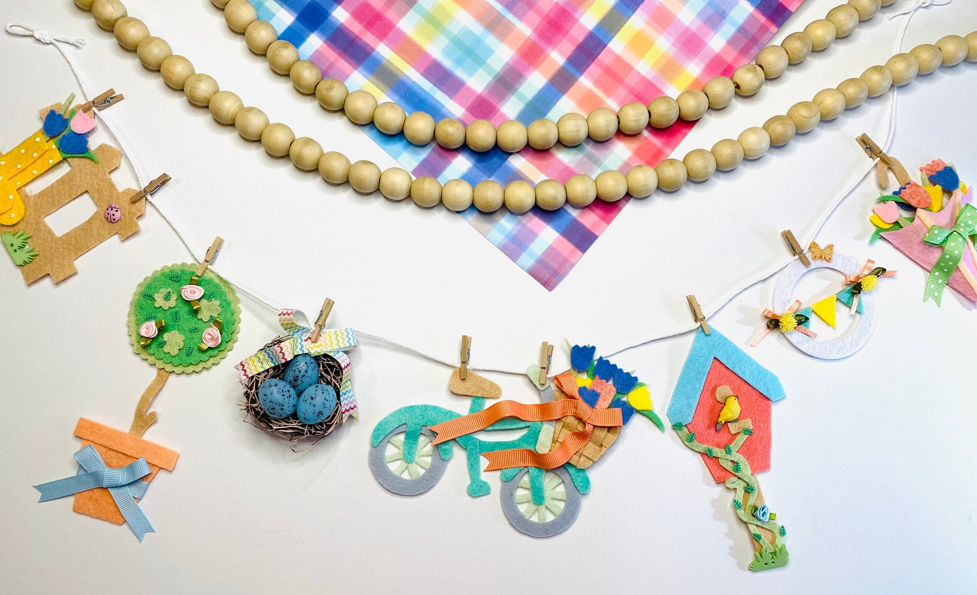 Spring Cottage Bicycle Banner Miniature Felt Bunting Garland Wall Hanging Decoration