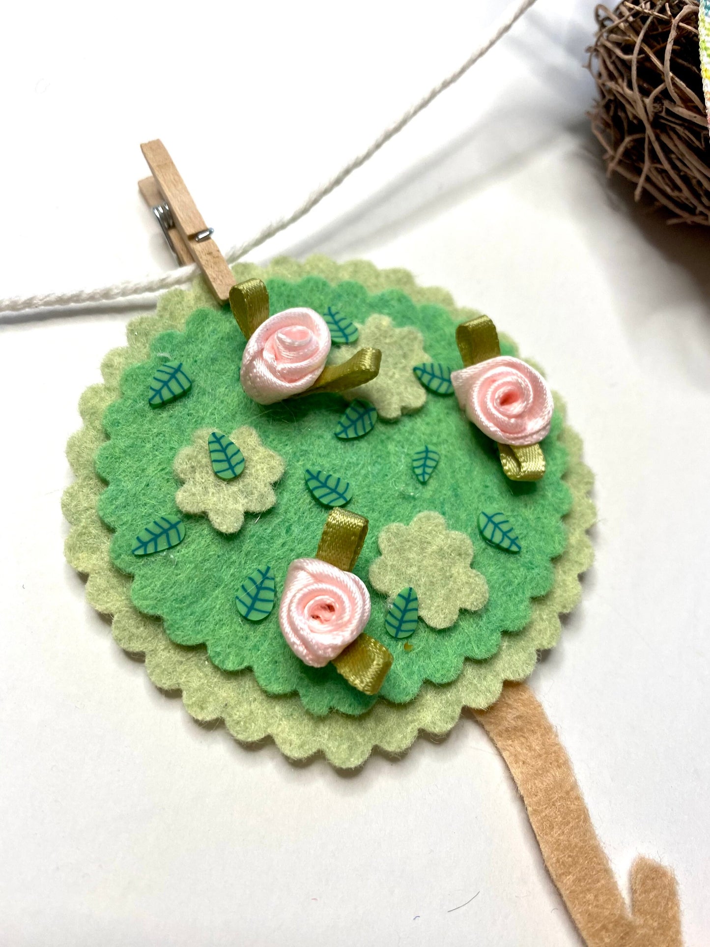 Spring Cottage Bicycle Banner Miniature Felt Bunting Garland Wall Hanging Decoration