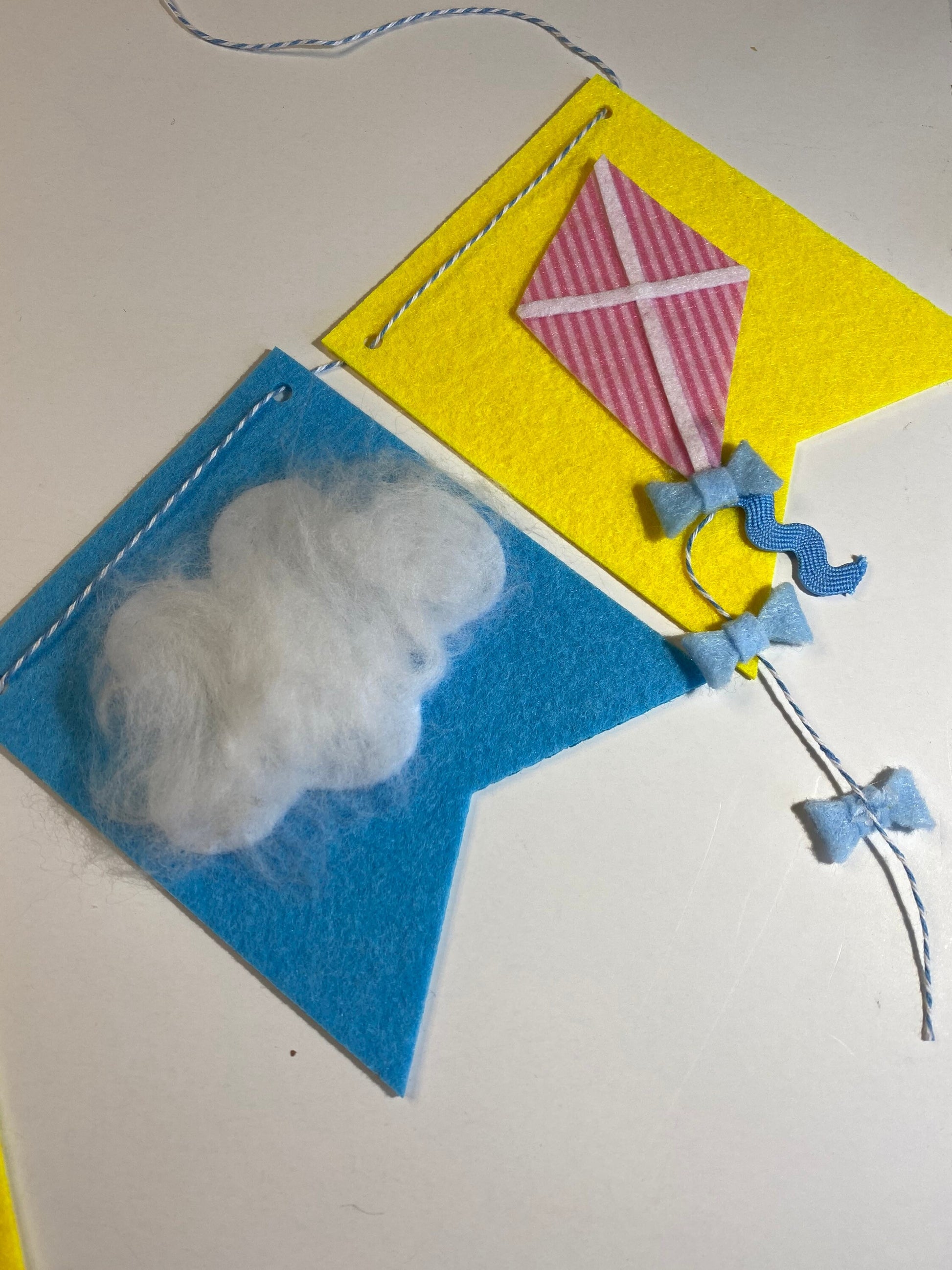 Windy Spring Kite and Pinwheel Felt Banner Garland Bunting Wall Hanging Decoration with Clouds