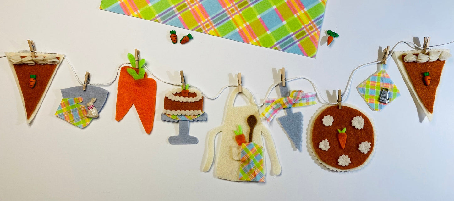 Carrot Cake Easter Baking Miniature Felt Clothesline Banner Garland Bunting Wall Hanging for Spring