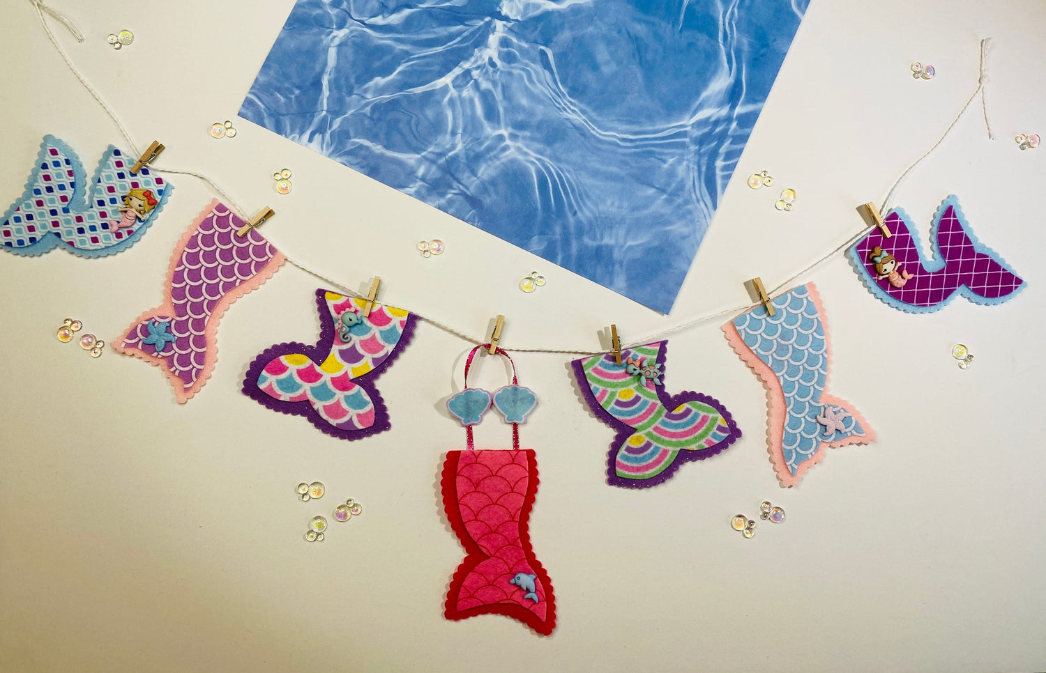 Mermaid Tail Miniature Felt Banner Garland Bunting Wall Hanging Decoration