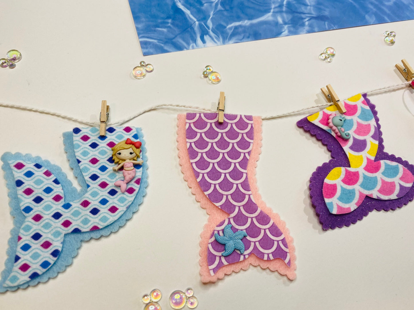 Mermaid Tail Miniature Felt Banner Garland Bunting Wall Hanging Decoration