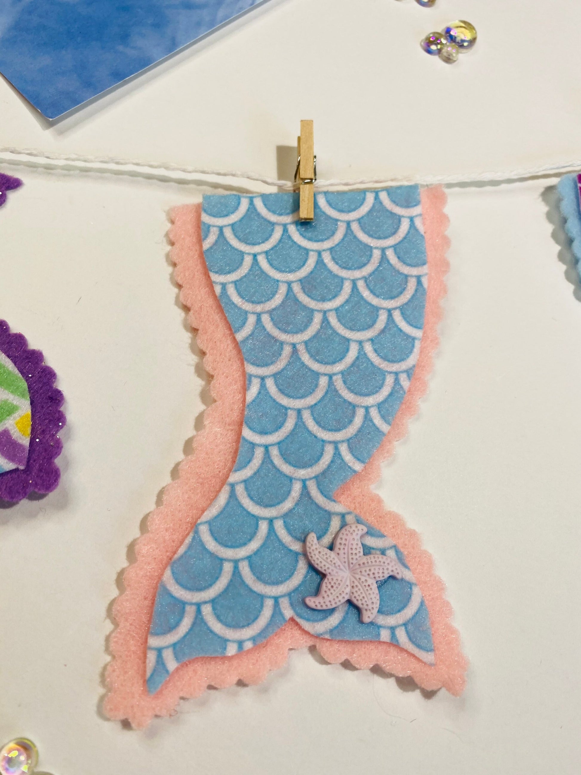 Mermaid Tail Miniature Felt Banner Garland Bunting Wall Hanging Decoration