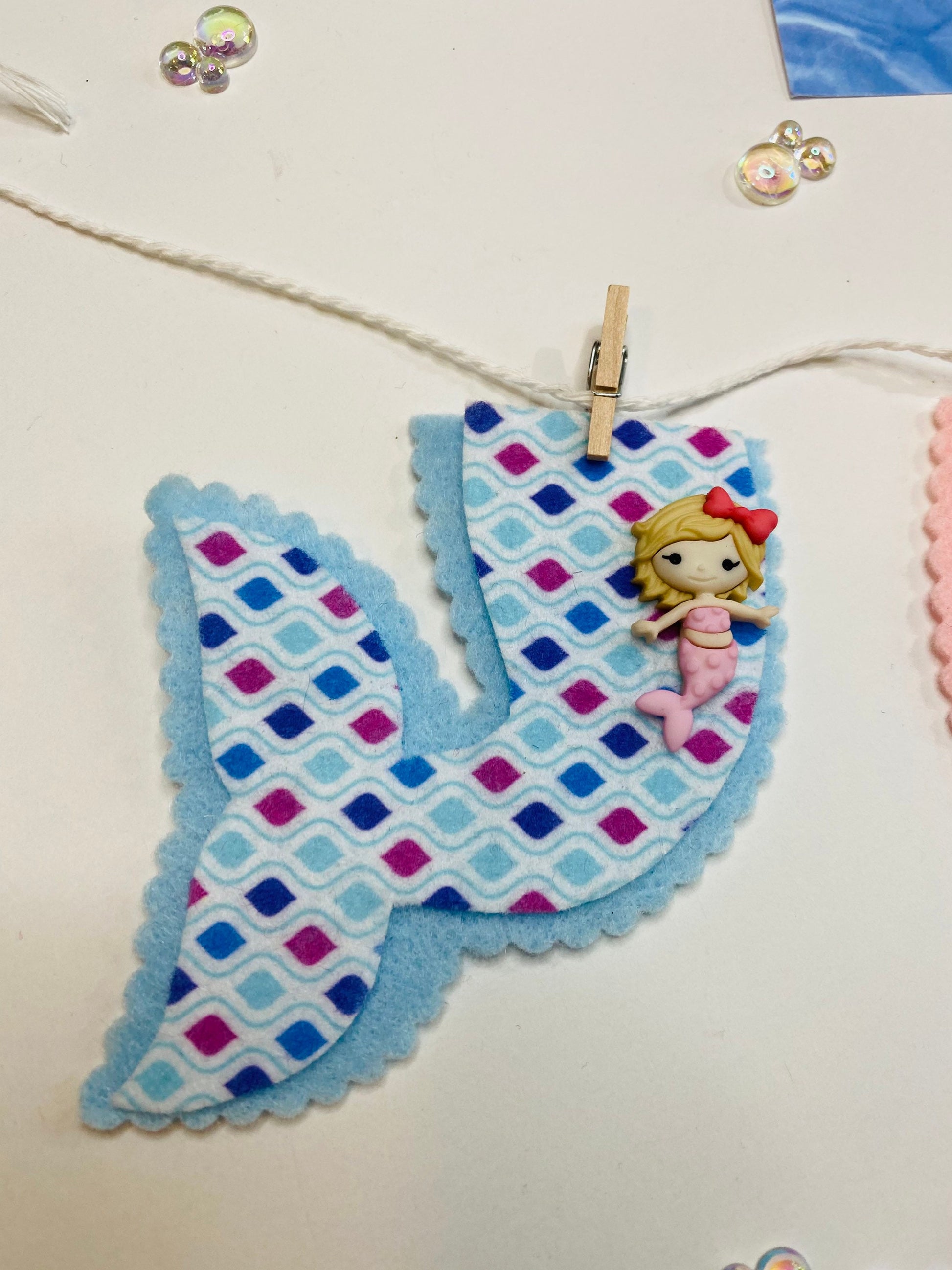Mermaid Tail Miniature Felt Banner Garland Bunting Wall Hanging Decoration