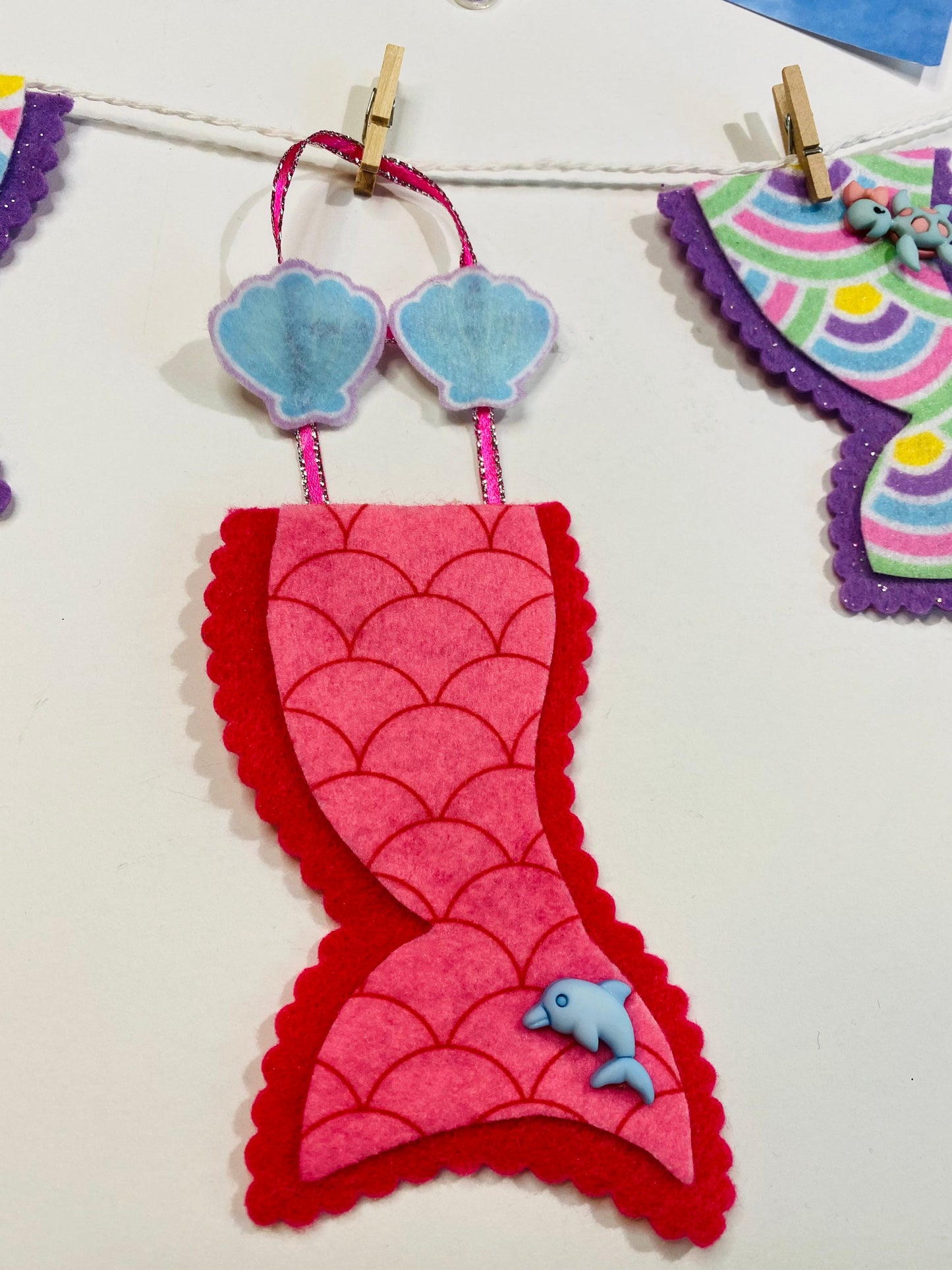 Mermaid Tail Miniature Felt Banner Garland Bunting Wall Hanging Decoration