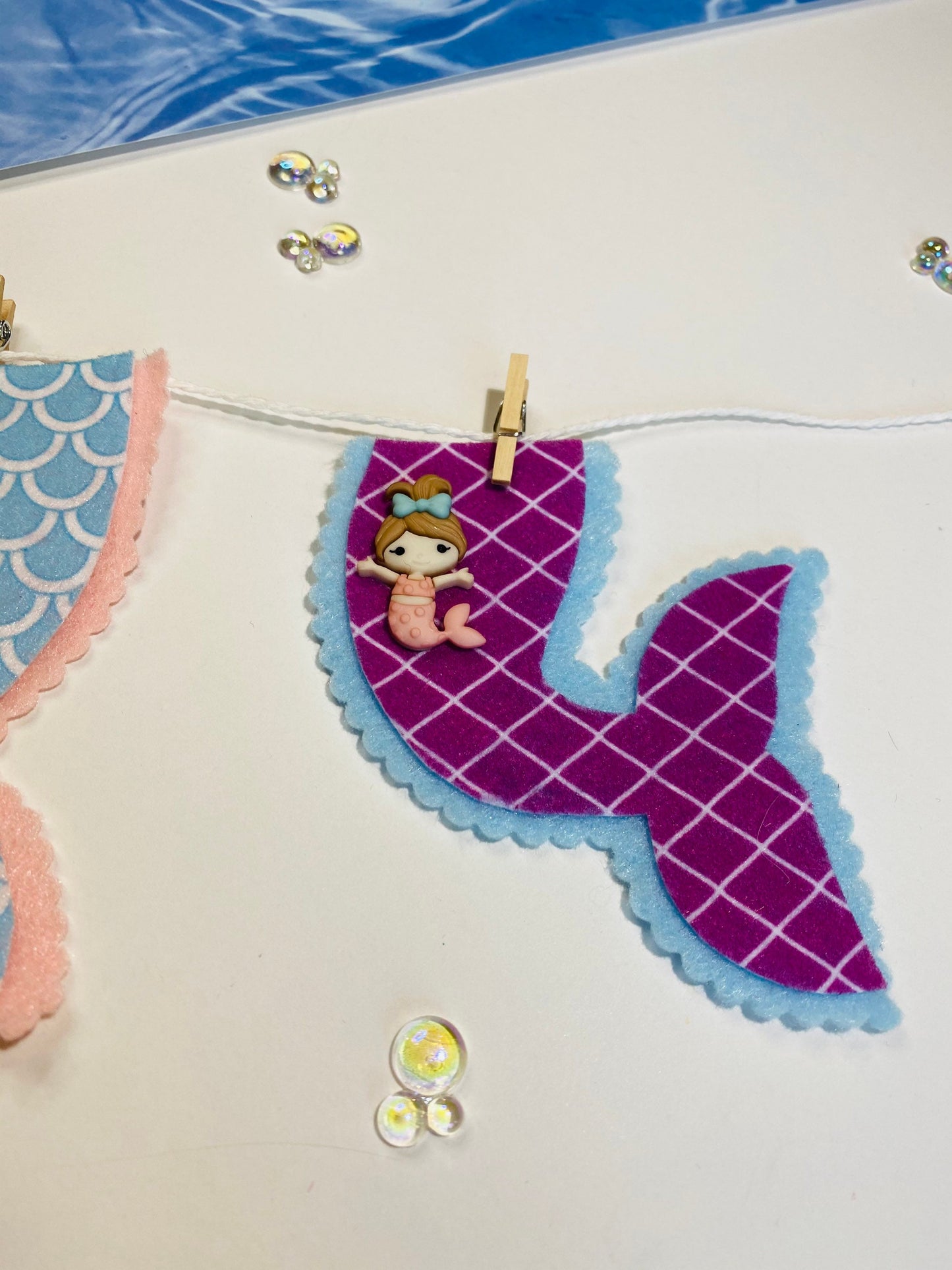 Mermaid Tail Miniature Felt Banner Garland Bunting Wall Hanging Decoration