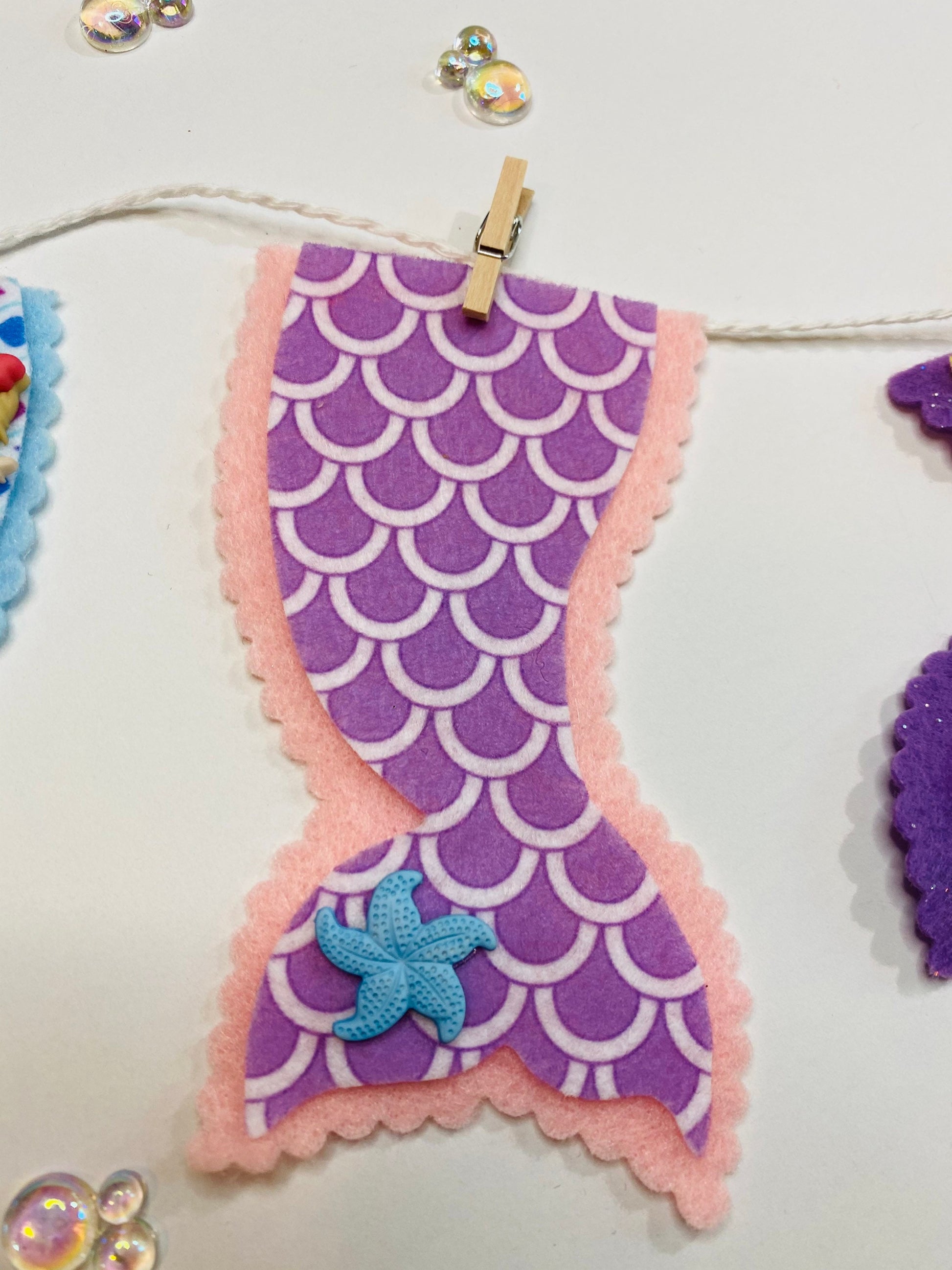 Mermaid Tail Miniature Felt Banner Garland Bunting Wall Hanging Decoration