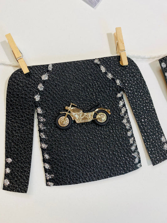 Biker Dad Motorcycle Man Miniature Felt Clothesline Banner Garland Bunting Wall Hanging Decoration for Father’s Day