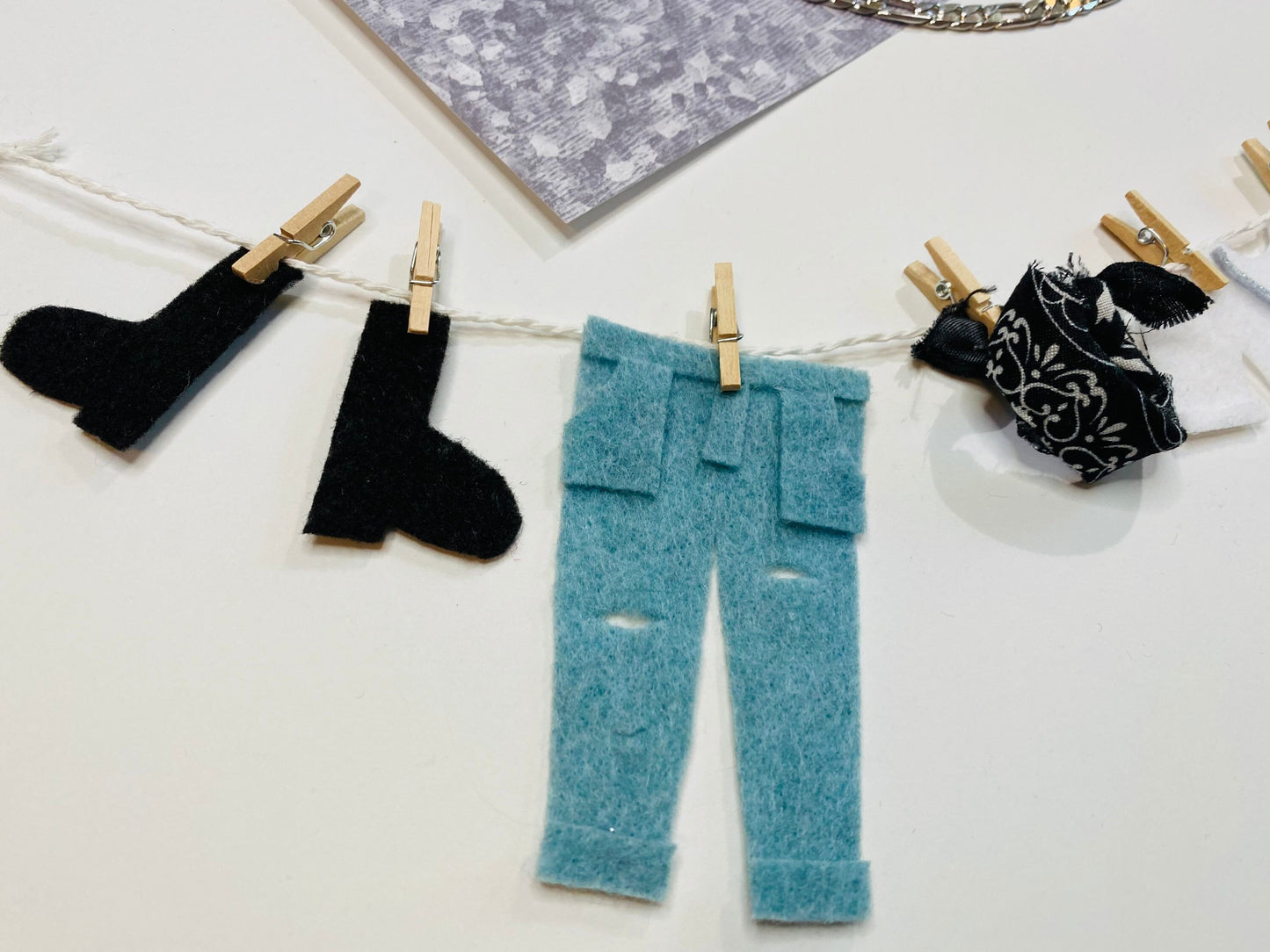 Biker Dad Motorcycle Man Miniature Felt Clothesline Banner Garland Bunting Wall Hanging Decoration for Father’s Day