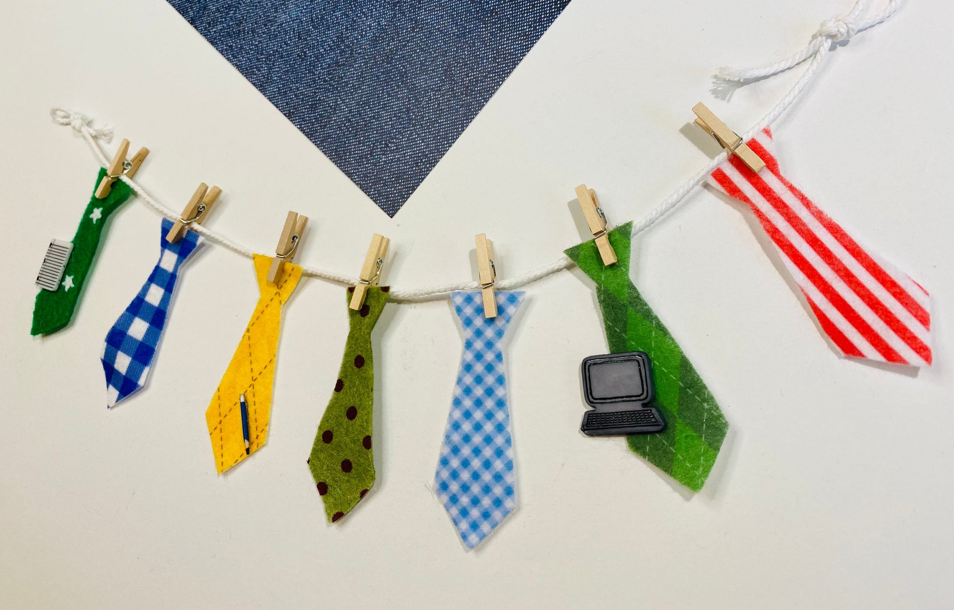 Dad’s Ties Miniature Felt Clothesline Banner Garland Bunting Wall Hanging Decoration for Father’s Day