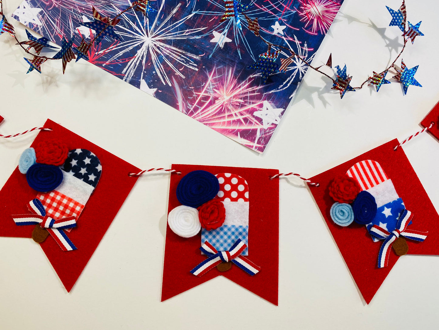 Patriotic Popsicle Summer Felt Banner Garland Bunting Wall Hanging Decoration for Independence Day & Fourth of July