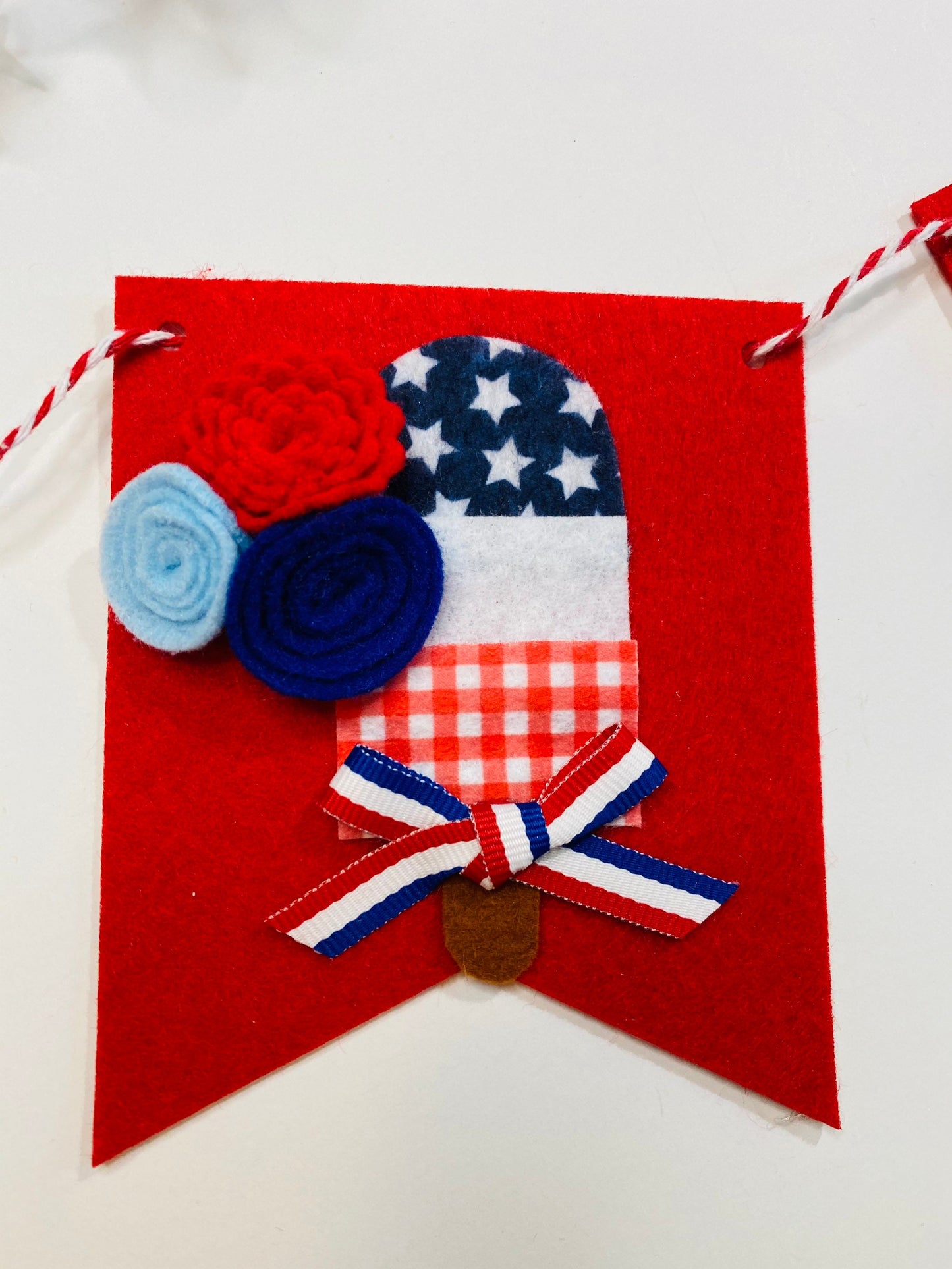 Patriotic Popsicle Summer Felt Banner Garland Bunting Wall Hanging Decoration for Independence Day & Fourth of July