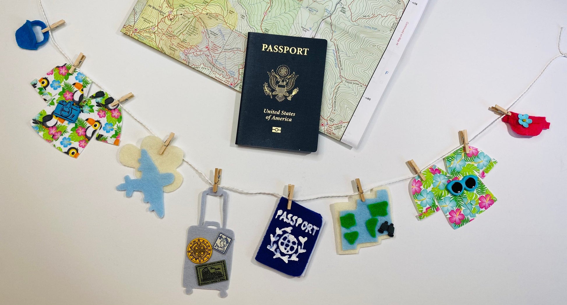 Traveler's Clothesline Banner, Tourist Bunting, Gift for Travel Lovers, Jetsetters Garland, Bon Voyage Themed Décor