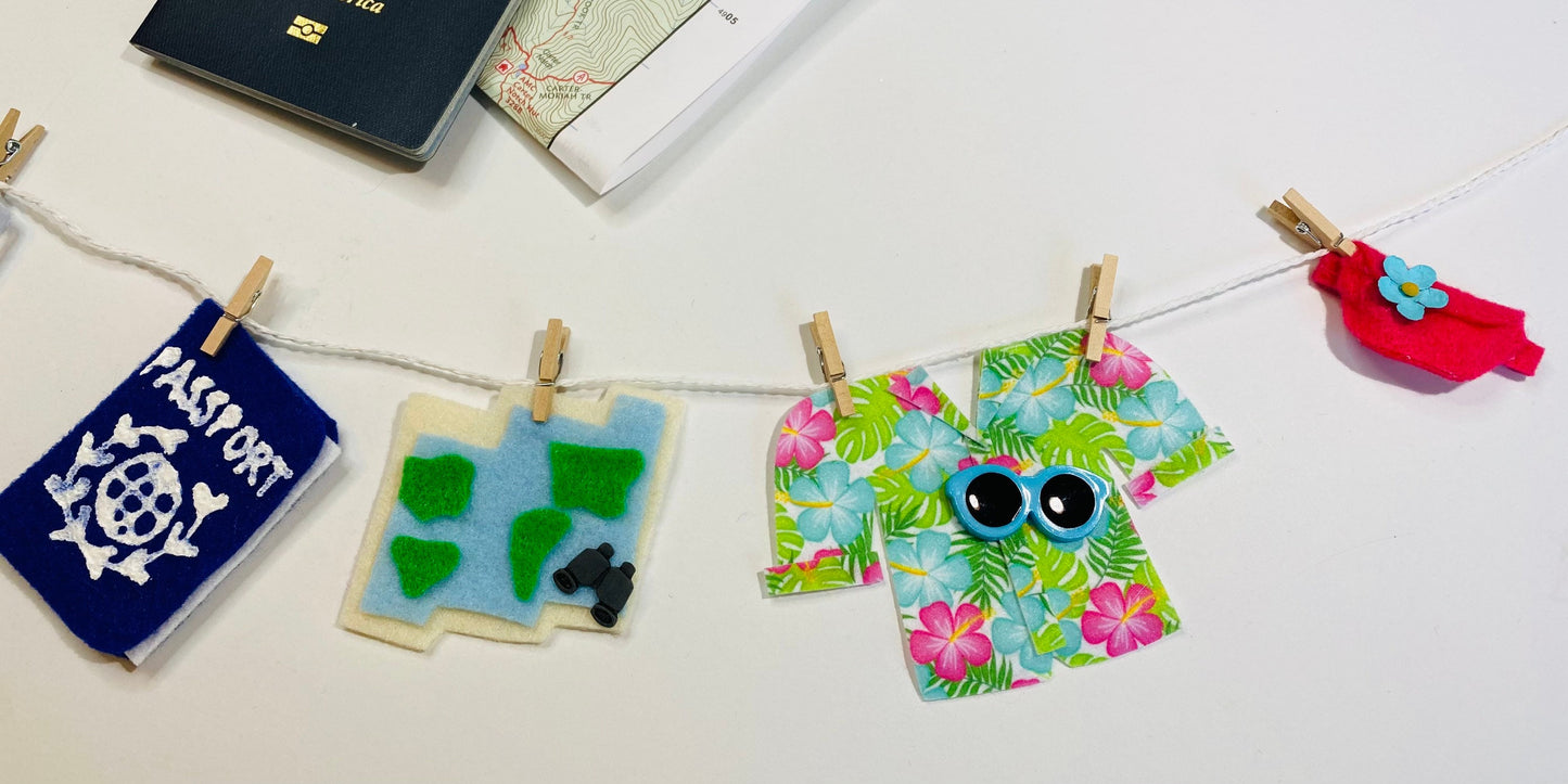 Traveler's Clothesline Banner, Tourist Bunting, Gift for Travel Lovers, Jetsetters Garland, Bon Voyage Themed Décor