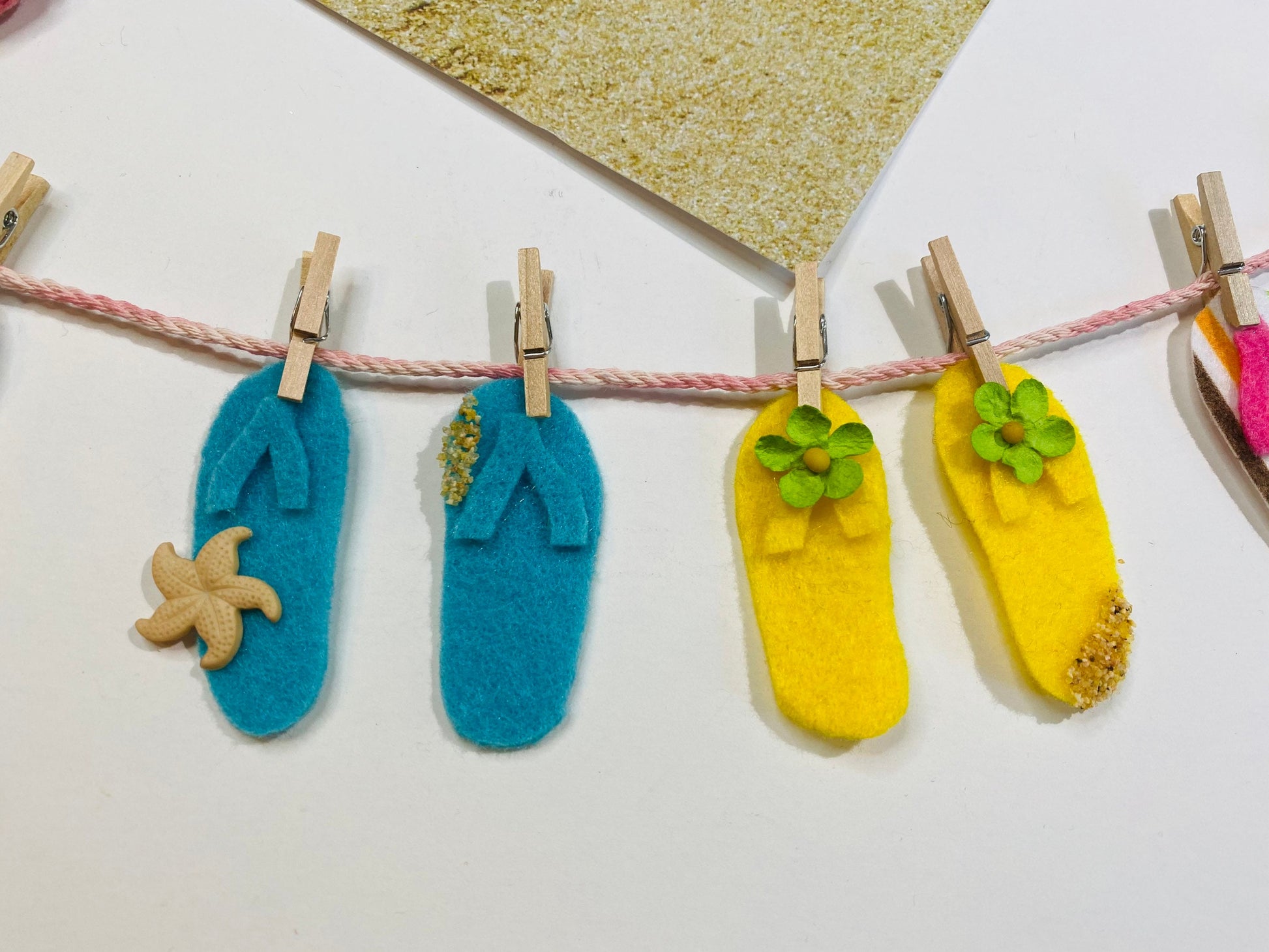 Summer Beach Flip Flop Miniature Felt Clothesline Banner Garland Bunting Wall Hanging Decoration