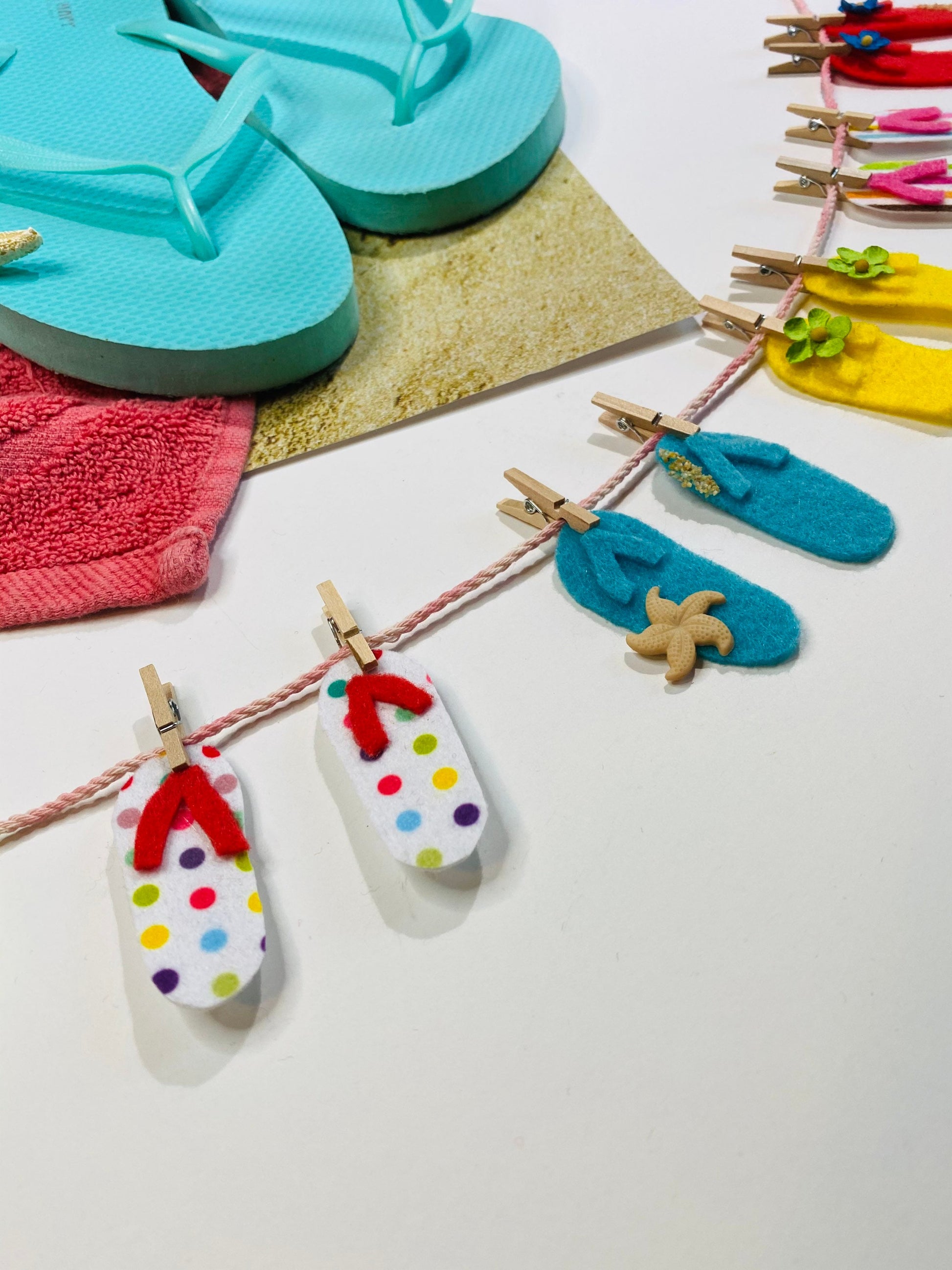 Summer Beach Flip Flop Miniature Felt Clothesline Banner Garland Bunting Wall Hanging Decoration