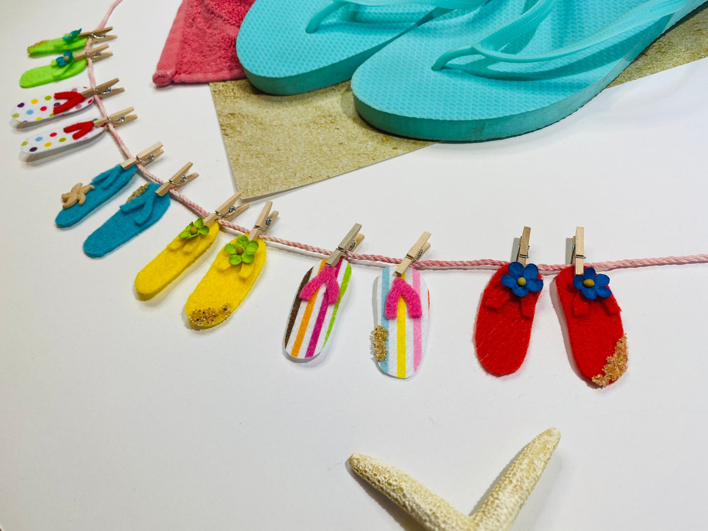 Summer Beach Flip Flop Miniature Felt Clothesline Banner Garland Bunting Wall Hanging Decoration