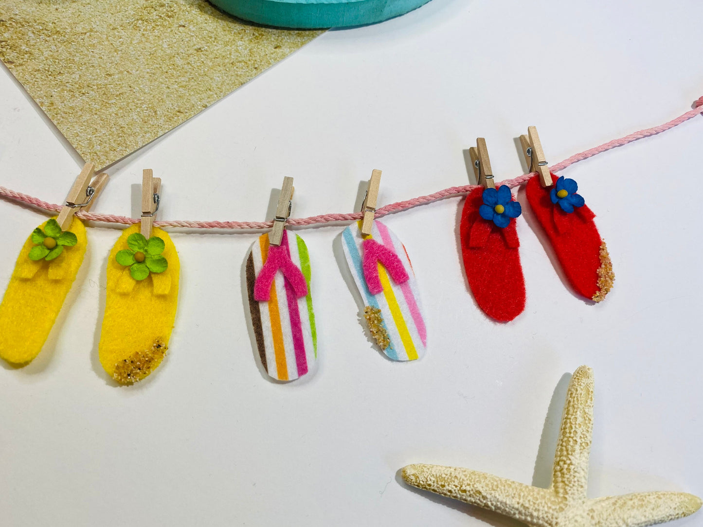 Summer Beach Flip Flop Miniature Felt Clothesline Banner Garland Bunting Wall Hanging Decoration