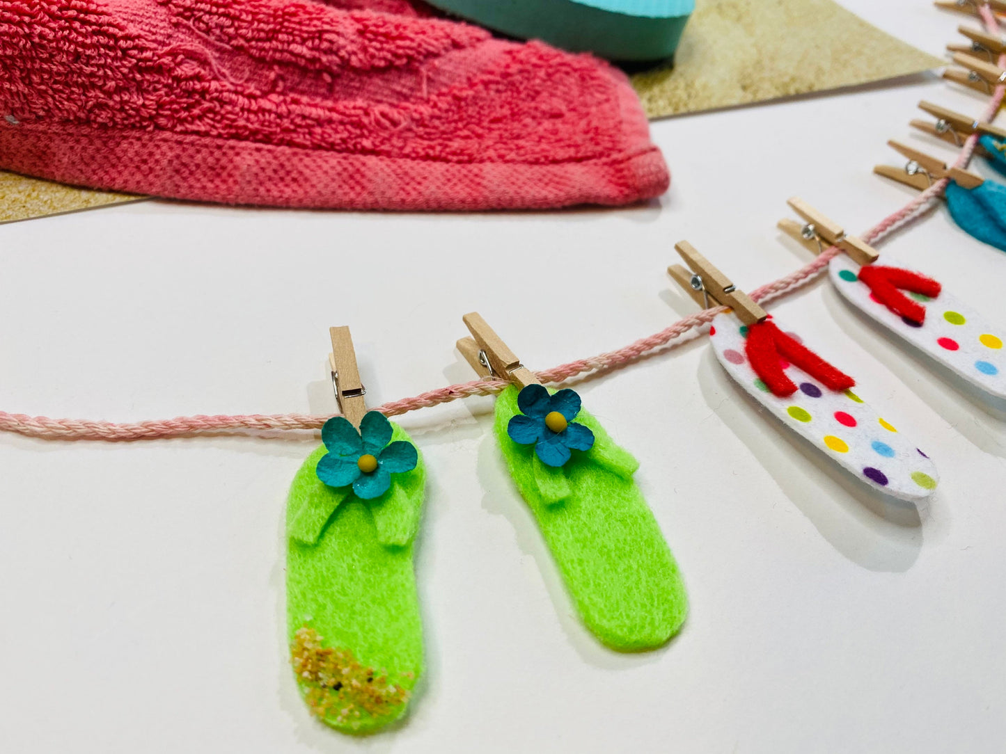 Summer Beach Flip Flop Miniature Felt Clothesline Banner Garland Bunting Wall Hanging Decoration
