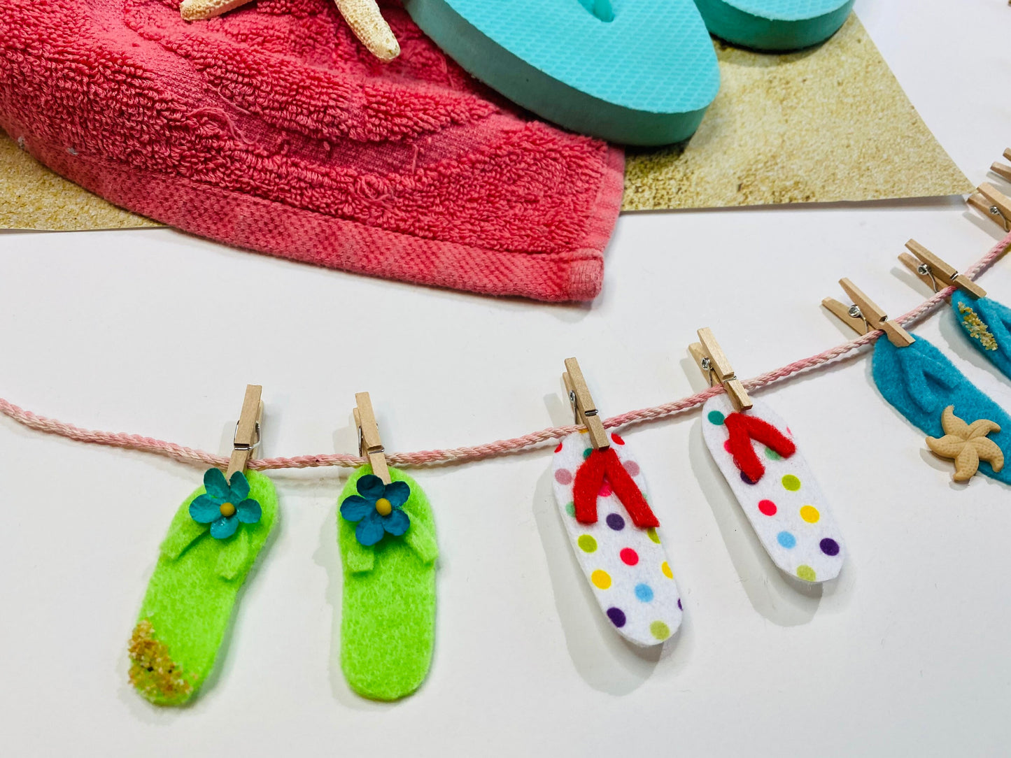 Summer Beach Flip Flop Miniature Felt Clothesline Banner Garland Bunting Wall Hanging Decoration