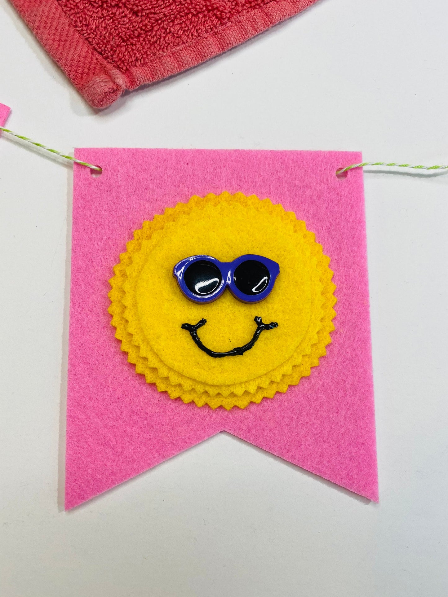 Summer Fun Felt Banner Garland Bunting Wall Hanging Decoration with Sunshine, Hot Air Balloon, Popsicles, Watermelon, and Ice Cream Cone