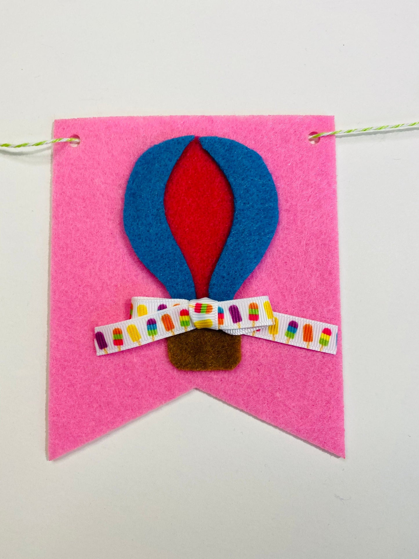 Summer Fun Felt Banner Garland Bunting Wall Hanging Decoration with Sunshine, Hot Air Balloon, Popsicles, Watermelon, and Ice Cream Cone