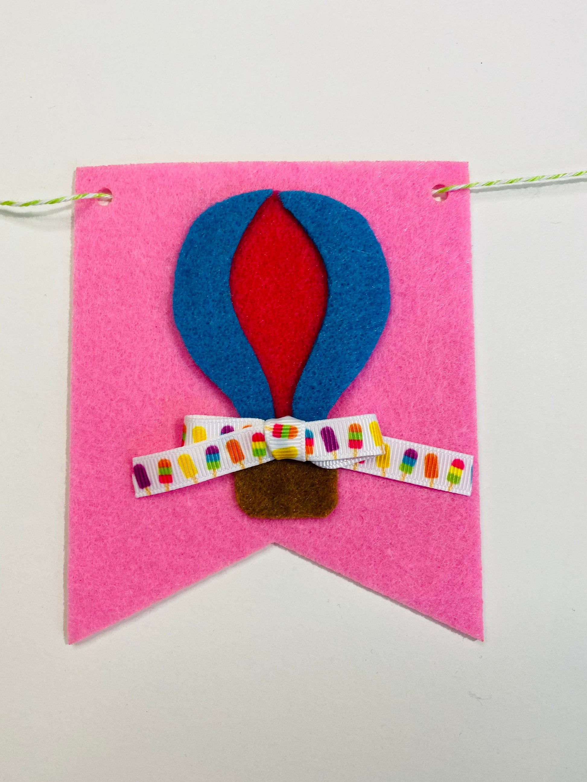 Summer Fun Felt Banner Garland Bunting Wall Hanging Decoration with Sunshine, Hot Air Balloon, Popsicles, Watermelon, and Ice Cream Cone