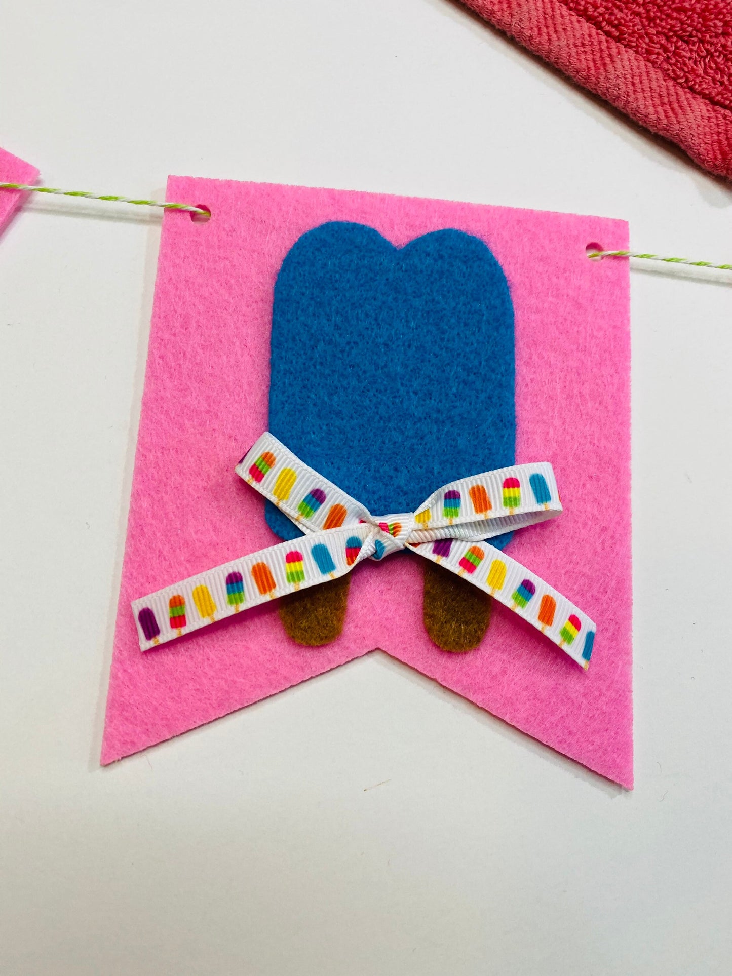 Summer Fun Felt Banner Garland Bunting Wall Hanging Decoration with Sunshine, Hot Air Balloon, Popsicles, Watermelon, and Ice Cream Cone