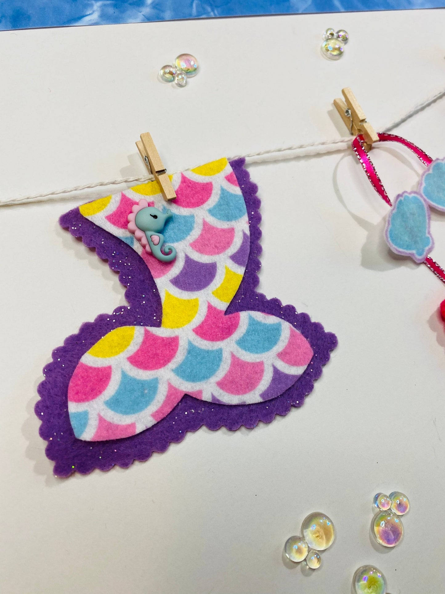 Mermaid Tail Miniature Felt Banner Garland Bunting Wall Hanging Decoration