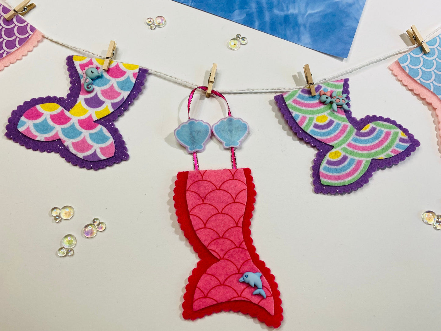 Mermaid Tail Miniature Felt Banner Garland Bunting Wall Hanging Decoration