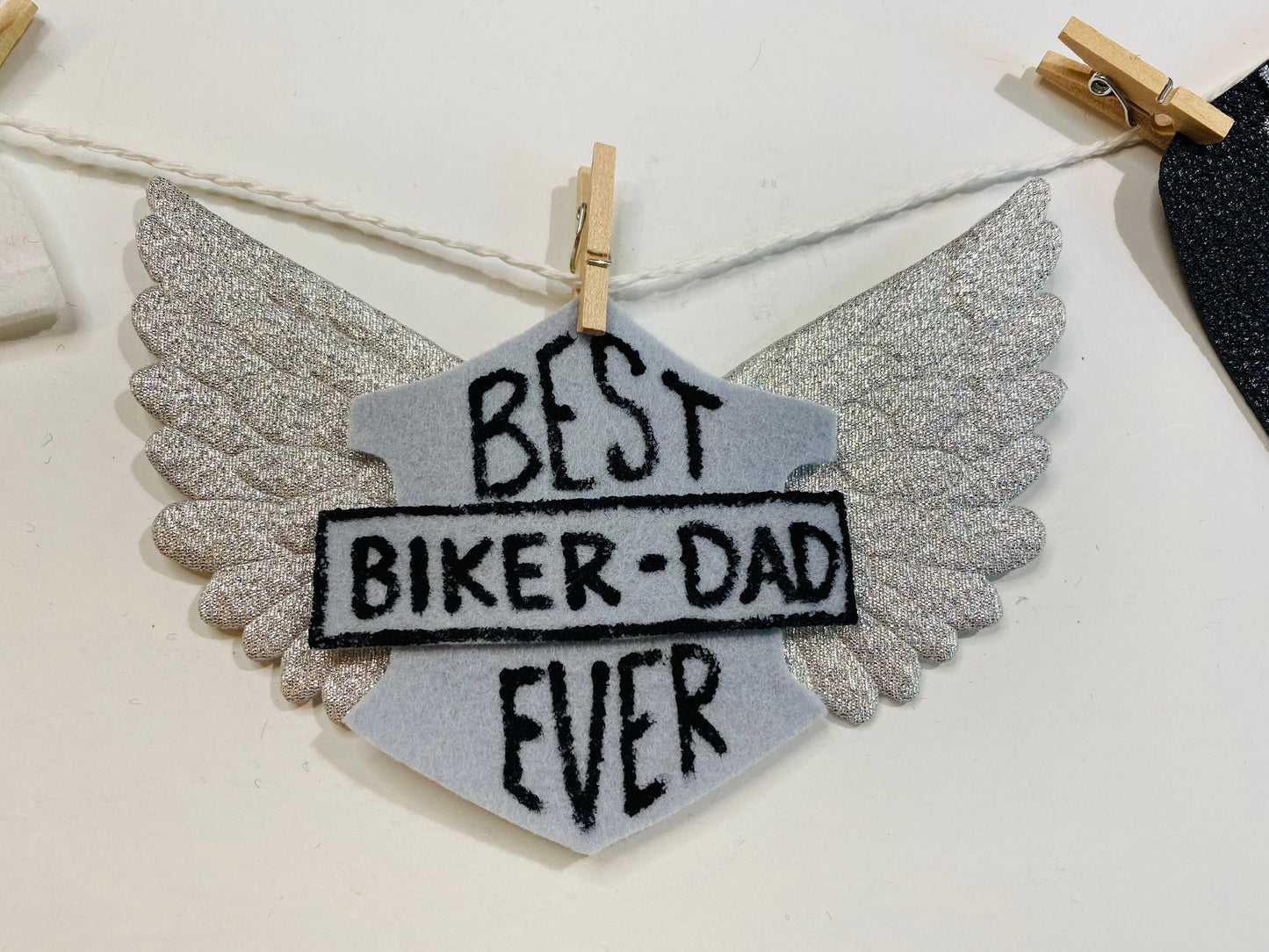 Biker Dad Motorcycle Man Miniature Felt Clothesline Banner Garland Bunting Wall Hanging Decoration for Father’s Day