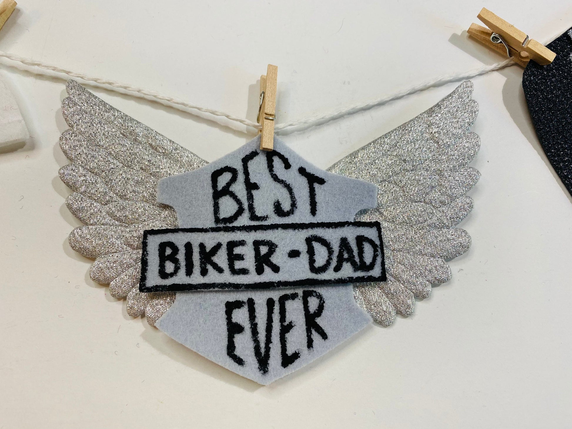 Biker Dad Motorcycle Man Miniature Felt Clothesline Banner Garland Bunting Wall Hanging Decoration for Father’s Day