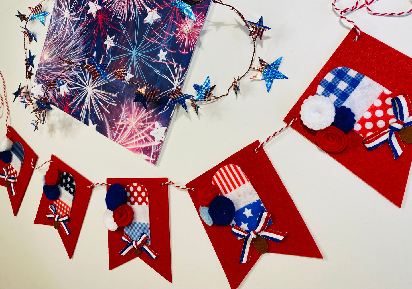 Patriotic Popsicle Summer Felt Banner Garland Bunting Wall Hanging Decoration for Independence Day & Fourth of July
